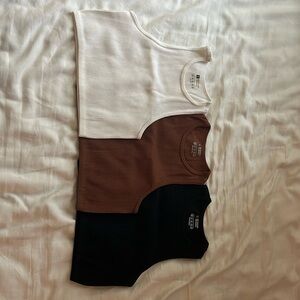 White, brown, & black crop tops